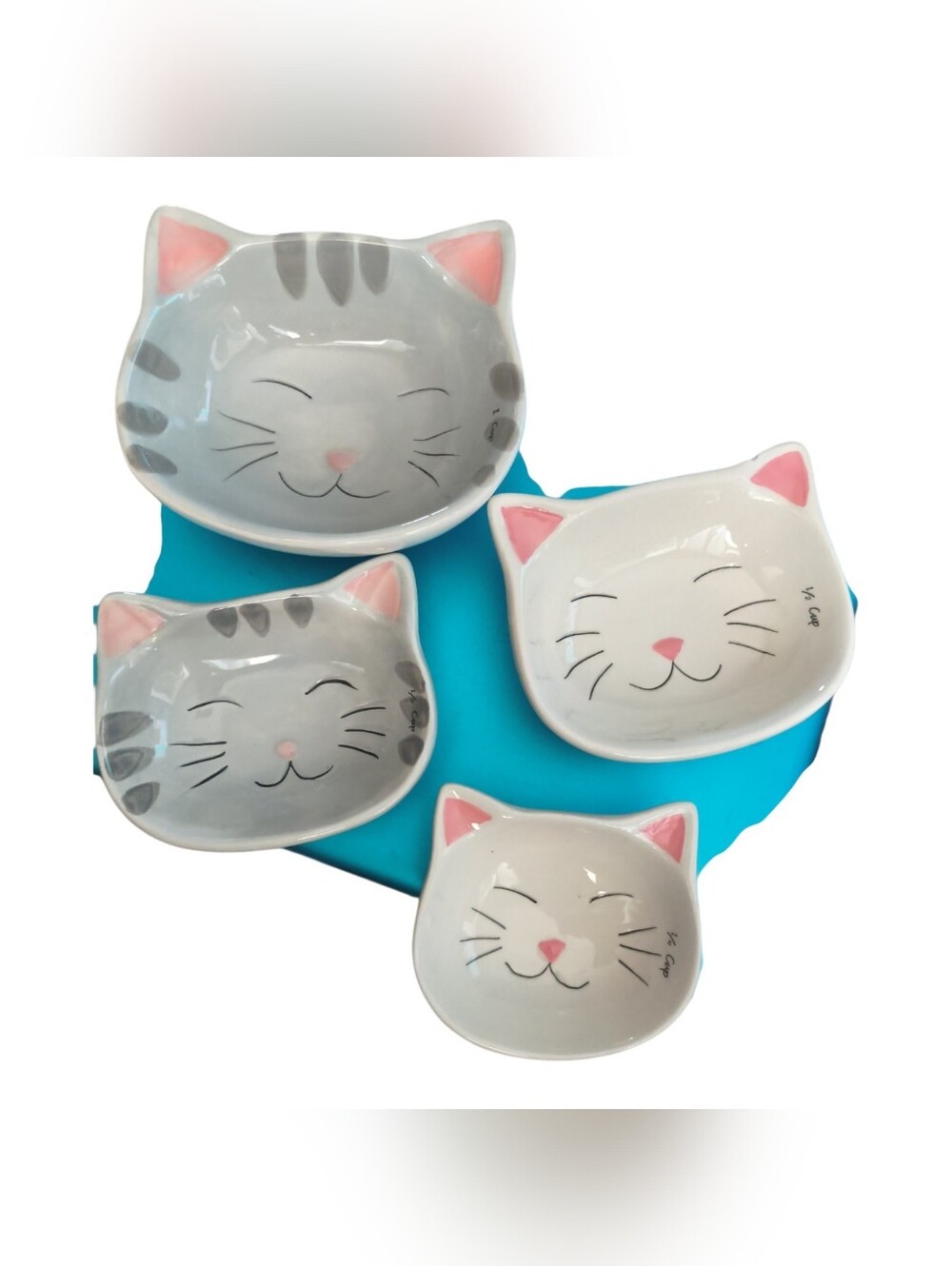 Cat Lovers Gray Ceramic Nesting Measuring Cups Stoneware Kitty Set Of 4 - Picture 4 of 5